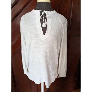 Ann Taylor Loft White Long Sleeve Top With Tassel Tie Detail Womens L Boho
